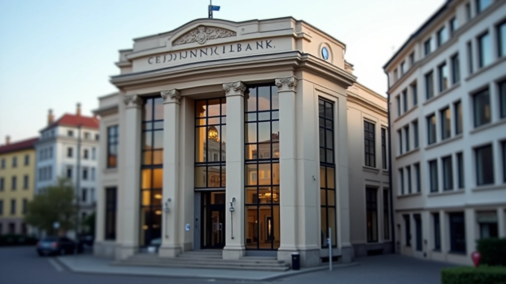 Budova České národní banky v Praze, moderní finanční instituce, architektura