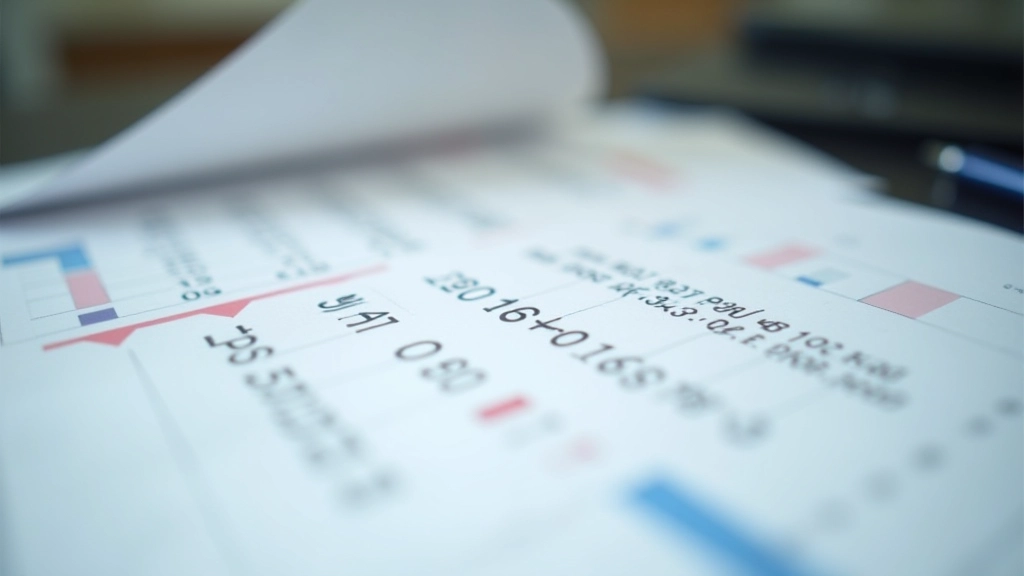 Finanční tabulky a statistiky, papírové dokumenty s čísly a analýzou